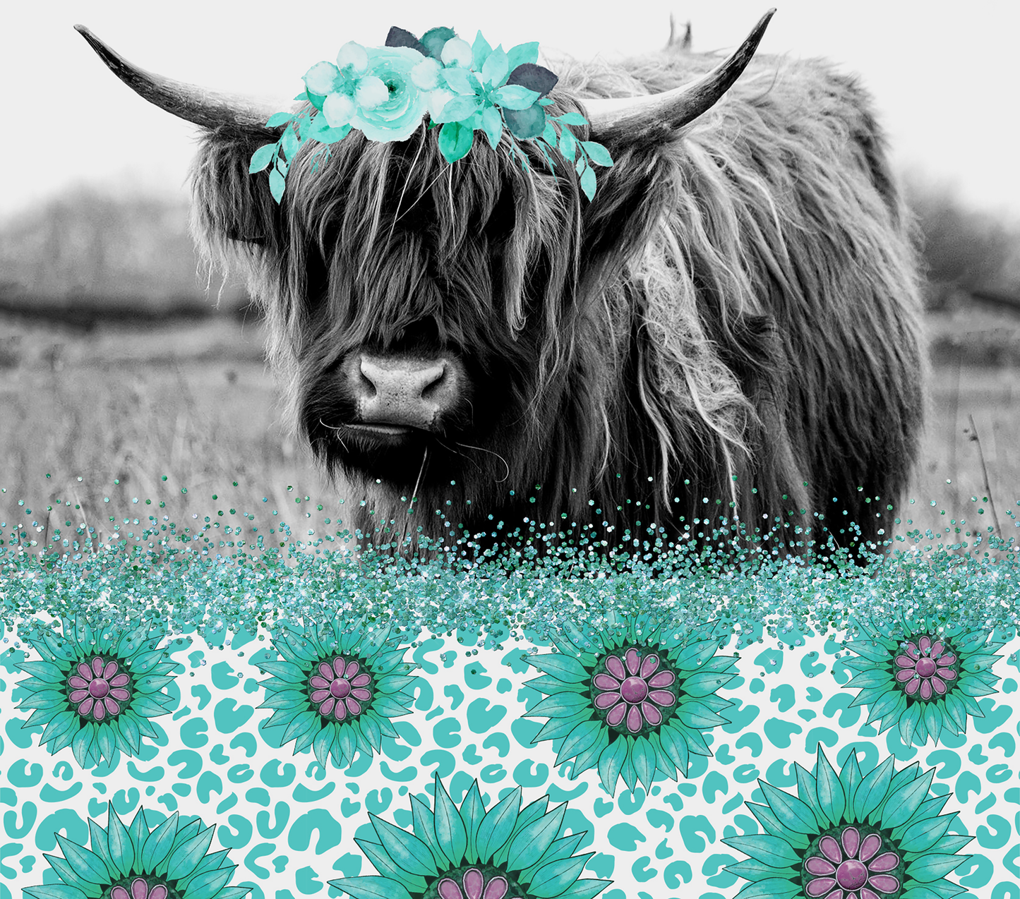 262 Black cow with teal backgroun