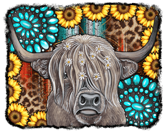 264 Cow with floral background