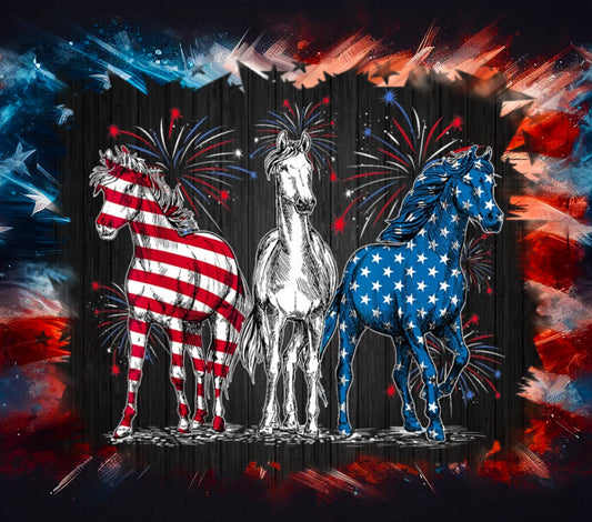 3 Horses/ Red/White/Blue